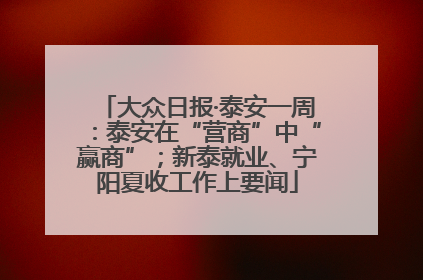 大众日报·泰安一周：泰安在“营商”中“赢商”；新泰就业、宁阳夏收工作上要闻