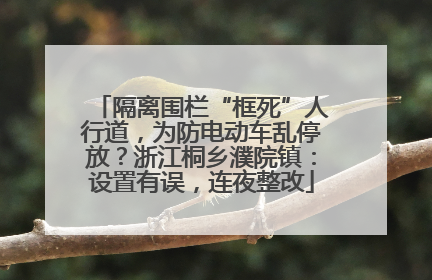 隔离围栏“框死”人行道，为防电动车乱停放？浙江桐乡濮院镇：设置有误，连夜整改